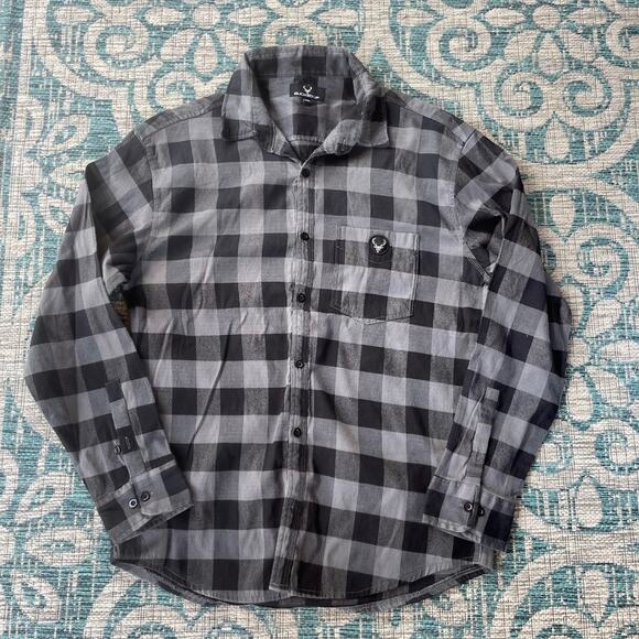 Bucked Up Men's Black & Gray Plaid Flannel Long‎ Sleeve Shirt - Size 2XL - Picture 2 of 8